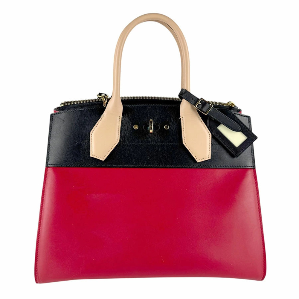 Louis Vuitton City Steamer Leather 2way Shoulder Bag Red Black Beige Gold